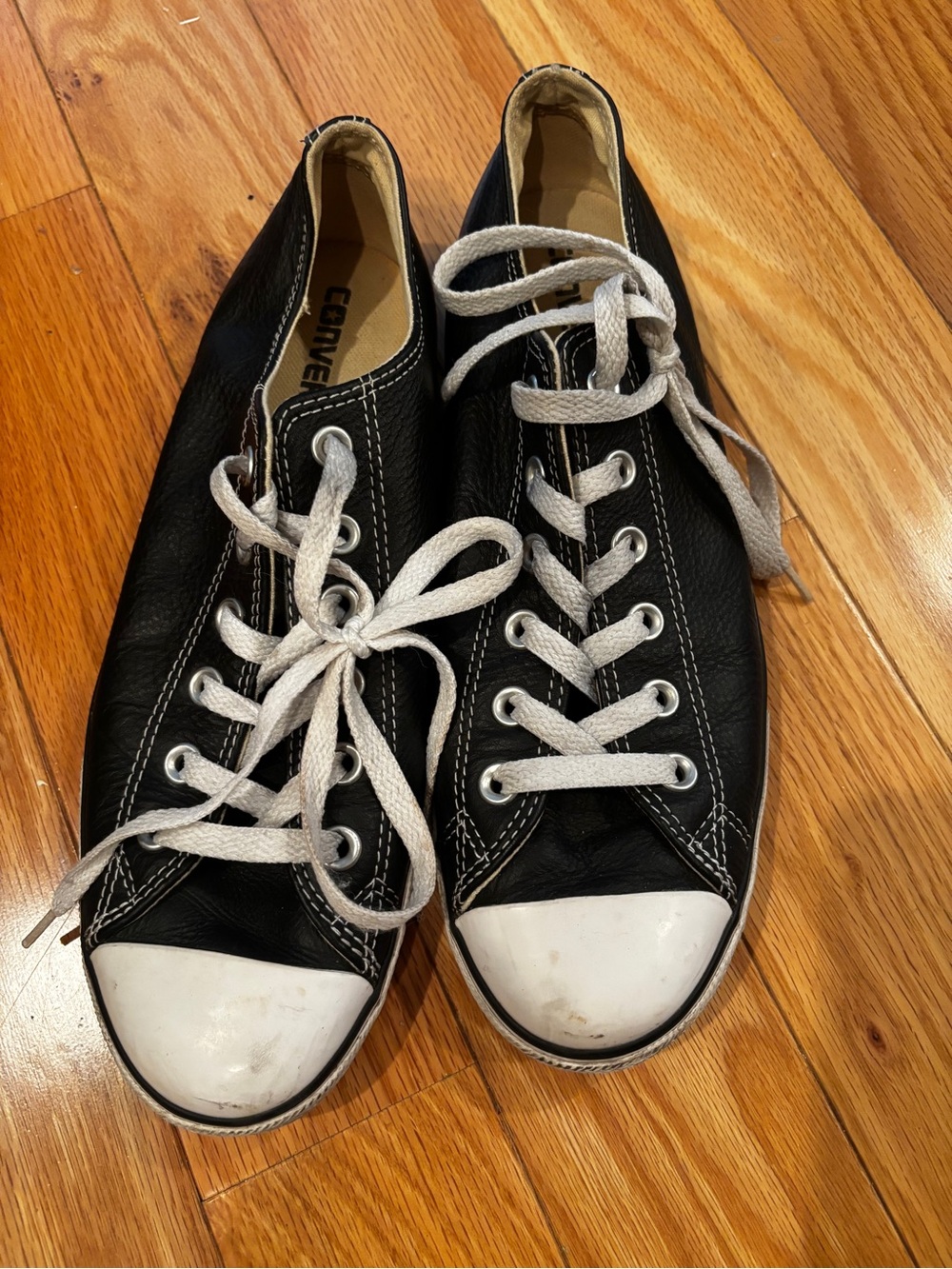 Converse Black Leather Low-Top Sneakers with White Accents